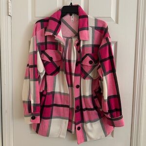 Plaid Pink and White Women's Jacket
